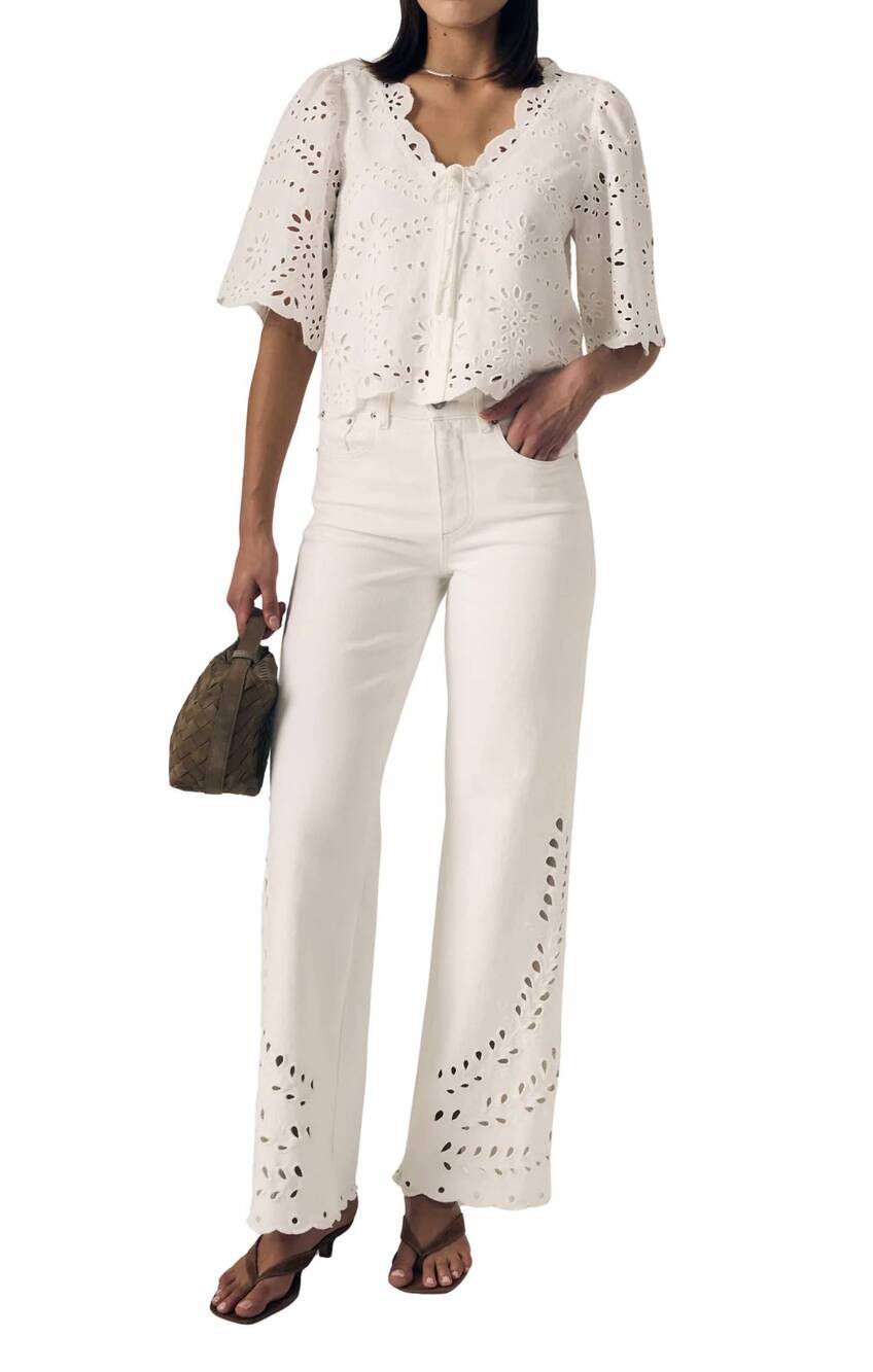 NEW LE JEAN column eyelet jeans in white